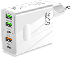 Techsuit - Prémium Fali Töltő PentaXPower (CHC1) - 3x USB, 2x Type-C PD 25W, 65W, GaN, 1m - Fehér