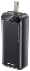 Awei pa-12 vésztöltő 2 usb+type-c aljzat, 30000mah, 22.5w, pd gyorstöltő, led kijelző, fekete (PA-12)