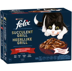 FELIX 12x80g Felix "Tasty Shreds Succulent Grill" tasakos nedves macskatáp- Farm Selection - szárazföldi ízek (marha, csirke, kacsa, pulyka)