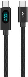 Well USB-C USB-C Töltő- Kijelzőkábel Fém Végződéssel, 100W, 1 M, Kábel-USBC/USBC-1BK10001-WL