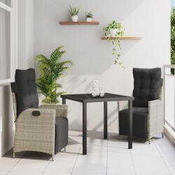 vidaXL 3 darabos Kerti Étkező Szett Világosszürke Poli Rattan (VD3380568)