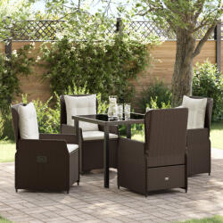 vidaXL 5 Darabos Kerti Étkezőszett Barna Poli Rattan, Kerti Asztal Fekete 80x80x73 cm Edzett Üveg (VD3380947)