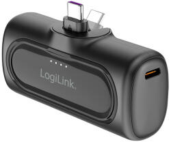 LogiLink Kompakt Power Bank 5000 MAh, 2x USB-C, Gyorstöltés Funkció, Fekete