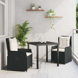 vidaXL 3 Darabos Kerti Étkező Szett Fekete Polirattan, Kert Asztal Fekete 80x80x73 cm Edzett Üveg (VD3380939)