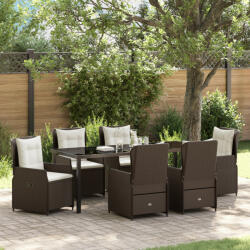 vidaXL 7 Darabos Kerti Étkezőszett Barna Poli Rattan, Kerti Asztal Fekete 200x80x73 cm Edzett Üveggel (VD3380951)