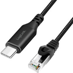 LogiLink USB 3.2 Type-C Ethernet kábel, C/M RJ45/M, 1 Gbps, aktív, fekete/szürke, 10 m