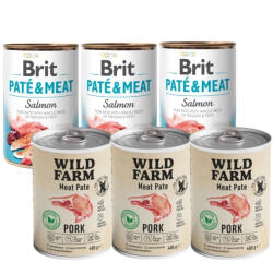  Wild Farm Wild Farm Pate sertéshús 3x400g gluténmentes kutyaeledel + BRIT PATE & MEAT SALMON 3x400g