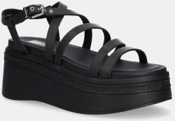 Tommy Jeans bőr szandál WEDGY STRAPPY SANDAL fekete, női, platformos, EN0EN02756 - fekete Női 41