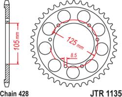 Jt Sprockets Standard acél hátsó lánckerék 1135 - 428 JT SPROCKETS Erőátviteli alkatrész Lánc, lánckerék, láncszett Hátsó lánckerék - motomotors - 13 887 Ft