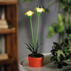  Szolár színes virág - 8 x 8 x 32 cm - 10 melegfehér LED - sárga (G11735C)