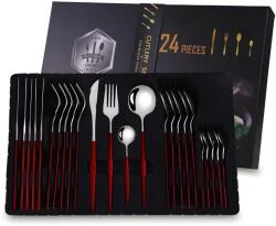 HARAHU EL-26401 24 darabos evőeszközkészlet - Ezüst/Piros KP26401