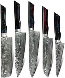 HARAHU YO-37407 damaszk konyhakés készlet - Piros/Kék KP37407