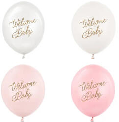 PartyDeco Welcome Baby, pink mix, latex lufi, 30 cm, 5 db/cs