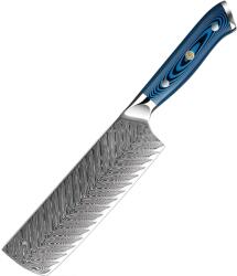 HARAHU Cuțit de bucătărie damasc TU-37503 - Nakiri / Albastru KP37503