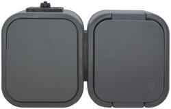ABEX Dupla aljzat fedeles, felületre szerelhető, IP54 Schuko - szürke (NT-7B2) (AB-9001674)
