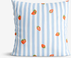 Goldea dekoratív párnahuzat - eprek kék csíkos alapon 45 x 45 cm