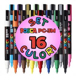 uni Marker UNI Posca PC-3M, varf rotund, 0.9-1.3mm, set 16 culori (M1482)