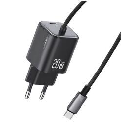 USAMS CC261TC01 20W Gan PD Type-C fekete hálózati töltő + fix Type-C kábel (CC261TC01)