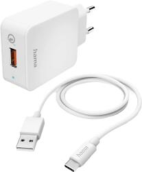 Hama FIC E3 hálózati töltő, QC, USB-A, Type-C kábellel, 19, 5W, fehér (201626) (201626)