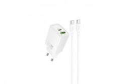 hoco. N63 Gentle Hálózati Gyorstöltő (USB - Type-C) (PD)30W + QC3.0 Type-C/Type-C kábellel fehér (PM037410) (PM037410)
