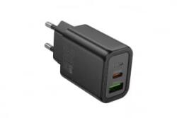 hoco. N63 Gentle Hálózati Gyorstöltő (USB - Type-C) (PD) 30W + QC3.0 fekete (PM037405) (PM037405)