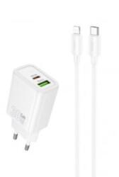 hoco. N63 Gentle hálózati gyorstöltő (USB - TYPE-C) (PD)30W + QC3.0 LIGHTNING/TYPE-C kábellel fehér (PM037408) (PM037408)