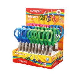 Keyroad Olló, 15 cm, hegyes, 20 db/display, Soft Grip, vegyes színek (KR971552) (KR971552)