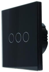 SmartWise T63 UNI Wi-Fi + eWeLink-Remote, univerzális bekötésű, 3 áramkörös, okos érintőkapcsoló, fekete üveg előlappal