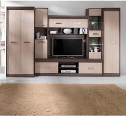  Nappali szekrénysor, DTD/MDF, világos tölgy/sötét tölgy, KORINA (KD-0000185669)