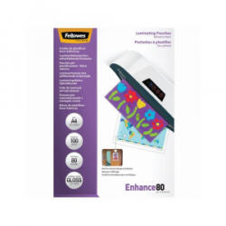 Fellowes Lamináló fólia, A4, 80 mikron, fényes, öntapadó hátlappal, 100 db/doboz, (5302202) (5302202)