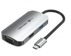 Vention USB-C -> HDMI/VGA/USB 3.0/PD (0, 15m Szürke Aluminum Ötvözet) Dokkoló (TQAHB) (TQAHB) - aqua