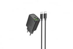 hoco. N61 Gentle hálózati gyorstöltő (USB - Type-C) (PD)20W Type-C/Type-C kábellel fekete (PM037421)