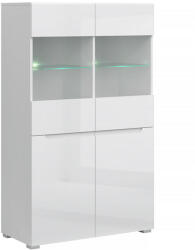 Vitrín 2D2W, fehér/fehér extra magasfényű HG, JOLK (KD-0000263384)
