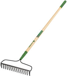 Truper 35125 DEERE R-15AM-X-JD 15 fogú kovácsolt íves gereblye, 150 cm-es prémium keményfa nyéllel, gumírozott markolattal
