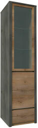  Vitrines szekrény, tölgy lefkas sötét/smooth szürke, MONTANA W1D (KD-0000237720)