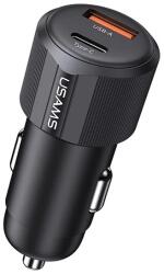 USAMS YT autós töltő USB+Type-C aljzat (60W, PD gyorstöltő) FEKETE CC283CC01 (CC283CC01)