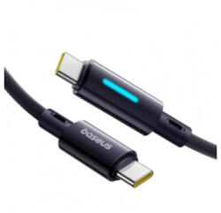 Baseus Lit Button Control USB-C to USB-C adatkábel, töltőkábel, fekete (100W, 5A, fonott 1m, P10379000121-00)