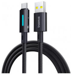 Baseus Lit Button Control USB-A to USB-C adatkábel, töltőkábel, fekete (100W, 5A, fonott 1m, P103790002121-00)