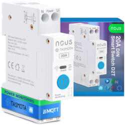  Nous D2T DIN-sín kompatibilis Wi-Fi-s fogyasztásmérõs relémodul, Tasmota firmware, Matter kompatibilis, 20A (NOU-REL-D2T) - smart-otthon