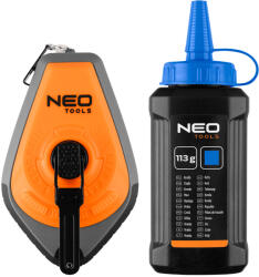 NEO TOOLS Kicsapózsinór+festék, műanyag házas, 30m, 1: 3-as gyorsítóáttétel a zsinór visszatekeréshez, kék porfestékkel (49-952)