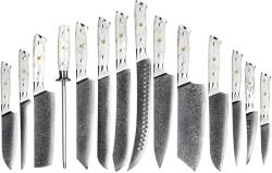 HARAHU YU-37538 damaszk konyhakés készlet - Fehér KP37538