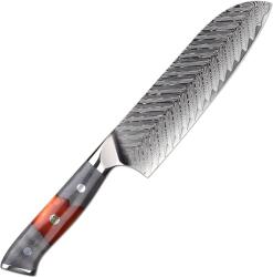 HARAHU Cuțit de bucătărie damasc YA-37554 - Santoku / Roșu / Gri KP37554