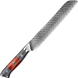 HARAHU Cuțit de bucătărie damasc YA-37553 - Bread / Roșu / Gri KP37553
