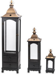 Art-Pol 3 darabos fa lámpáskészlet fa, üveg fekete, barna 130x31x31-85x24x24-46x17x17cm (140173)