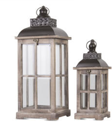Art-Pol Fa Lámpás Szett 2 db Fa, fém, üveg barna, fekete 60x22x22, 40x14.5x14.5cm (74242)