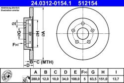 ATE Disc frana spate PowerDisc Ford Mondeo III ATE 24.0312-0154.1 (24.0312-0154.1)