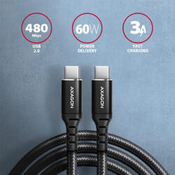 AXAGON USB-C töltő kábel 3m fekete AXAGON (BUCM-CM30AB)