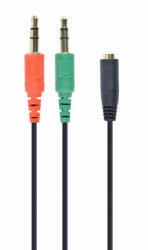 Gembird 3.5mm jack 4-pin anya / 2x3.5mm jack audio adapter kábel 0.2m fekete Gembird (CCA-418)
