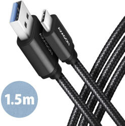 AXAGON USB3.2 Gen1 / USB-C töltő kábel 1.5m fekete fonott AXAGON (BUCM3-AM15AB)