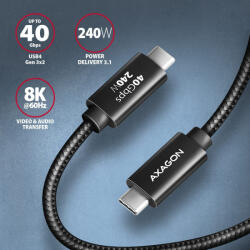 AXAGON USB-C 4 Gen3x2 adat és töltőkábel 1m 40Gbps PD3.1 240W fonott fekete AXAGON (BUCM4X-CM10AB)